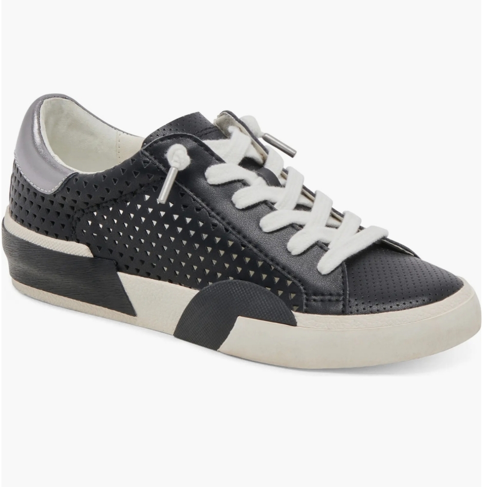 Dolce Vita Zina 360 Low Top Slip-On Sneakers Black Leather Perforated 7
